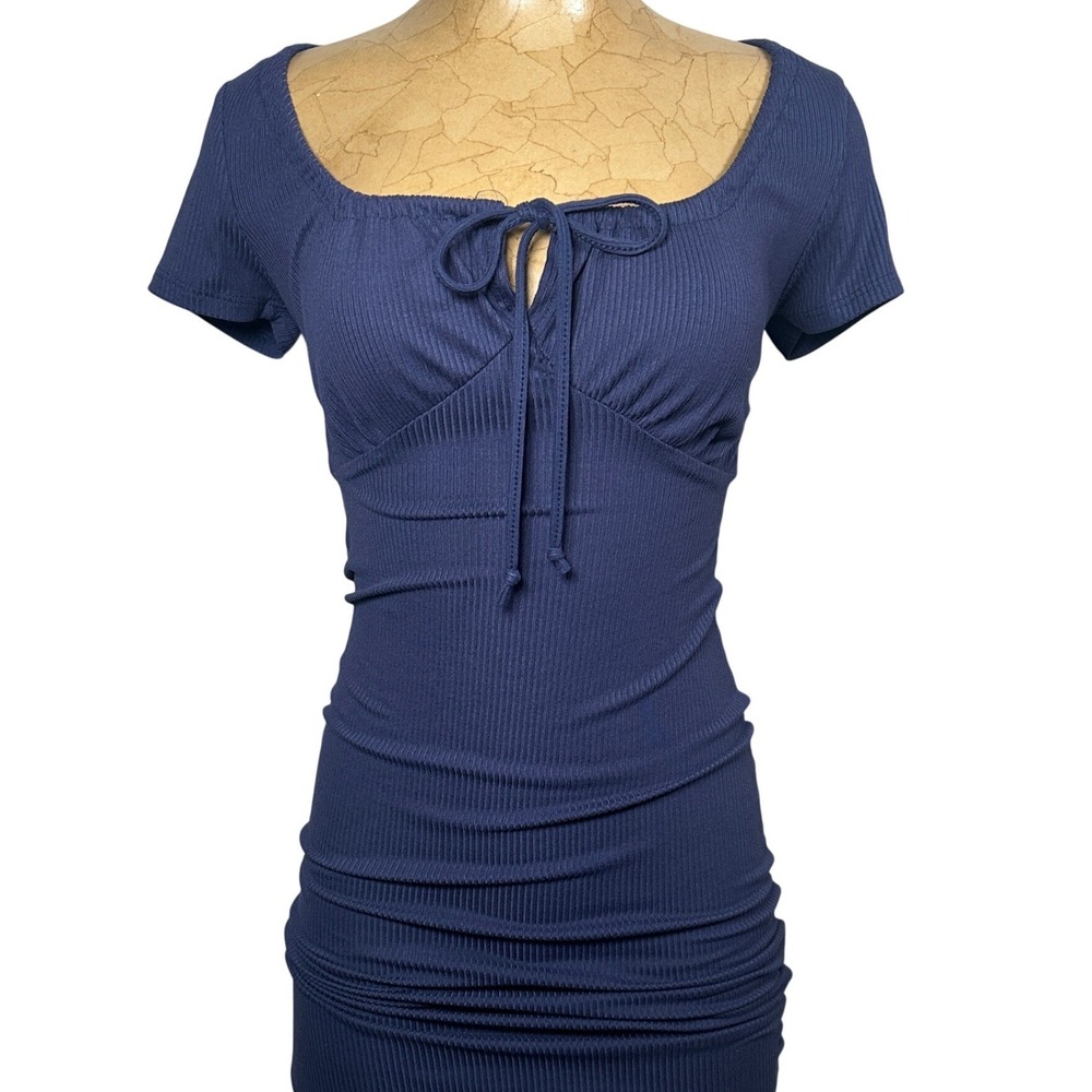 Olivia Rae Babydoll XS fitted Navy Blue Ribbed Short Sleeve Bodycon Mini Dress
